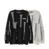 2402211235200321700 Men's And Women's Loose Round Neck Destroyed Sweater