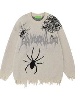 未命名1710993444 Men's Spider Web Crew Neck Brocade Casual Sweater