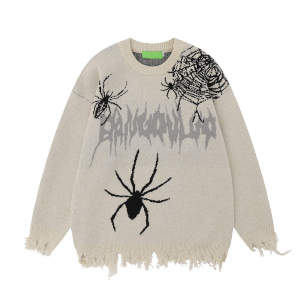 未命名1710993444 Men's Spider Web Crew Neck Brocade Casual Sweater